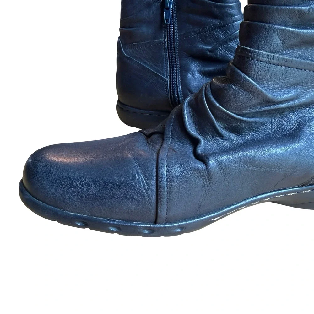 Cobb Hill New Balance Pandora Leather Ankle Boots Booties Navy Side Zip sz 8 W